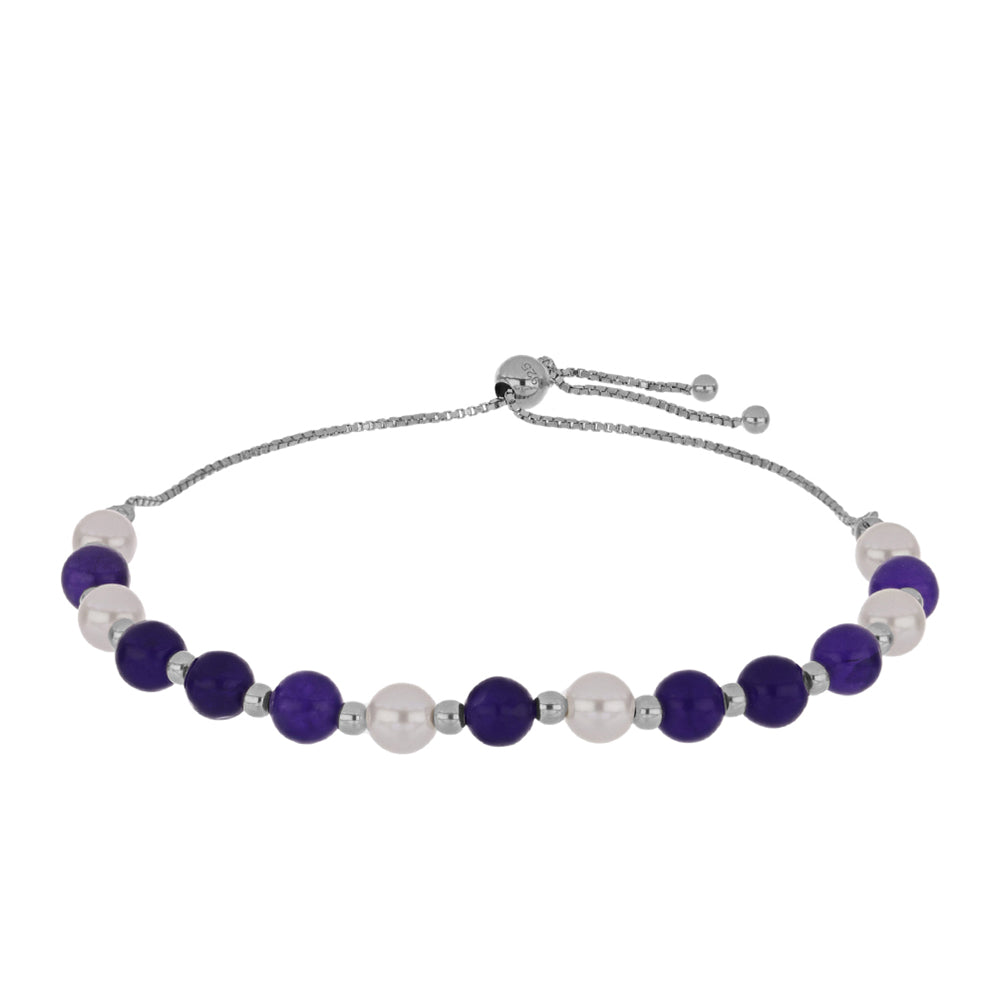 Silberarmband mit lila Jade und weißer Süßwasserperle