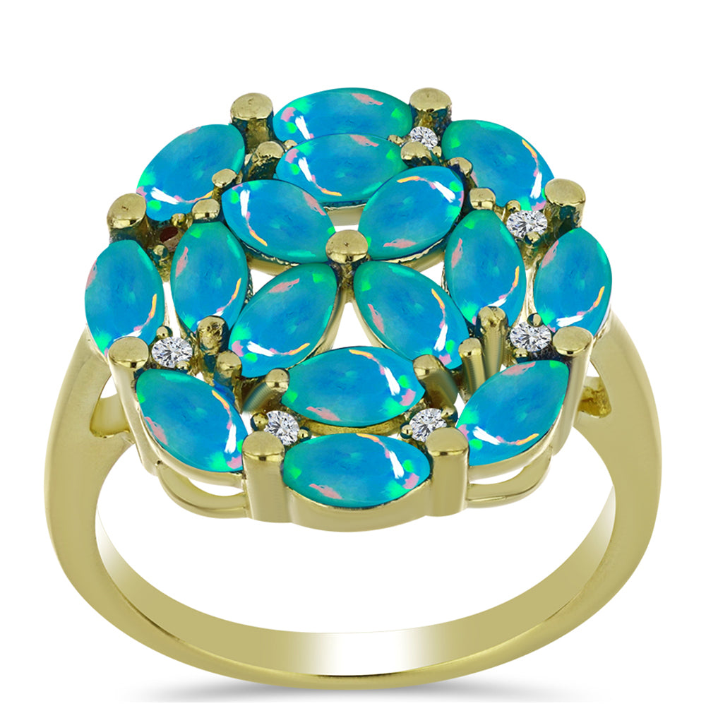 Goldplattierter Silberring mit äthiopischem Paraiba-Blauopal und weißem Topas