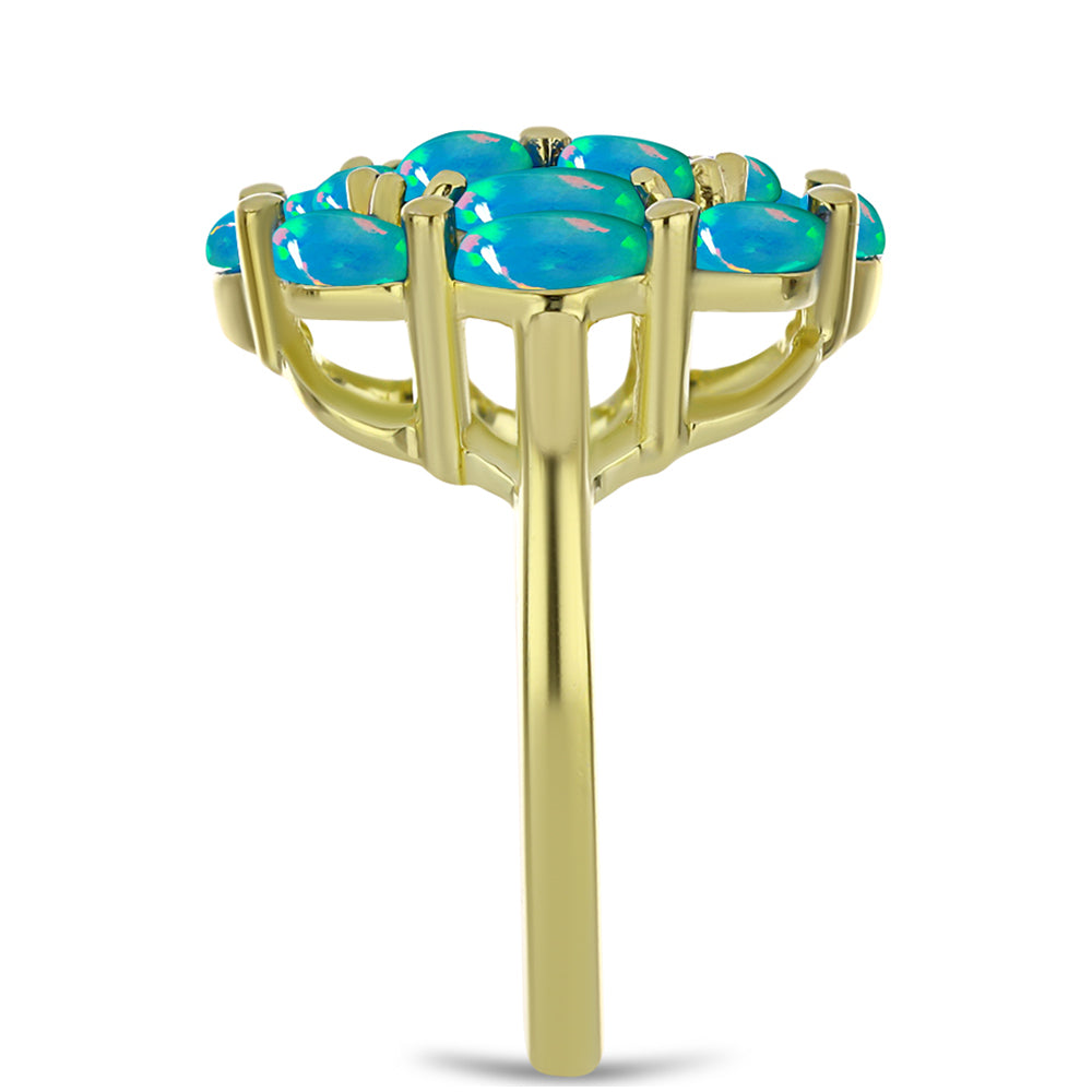 Goldplattierter Silberring mit äthiopischem Paraiba-Blauopal und weißem Topas