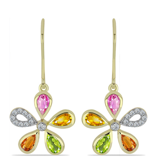 Goldplattierte Silberohrringe mit regenbogenfarbenem Rosebery Saphir und weißem Topas