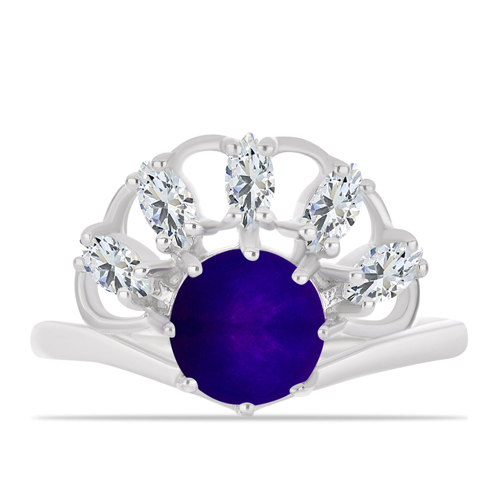 Silberring mit lila Jade und weißem Topas