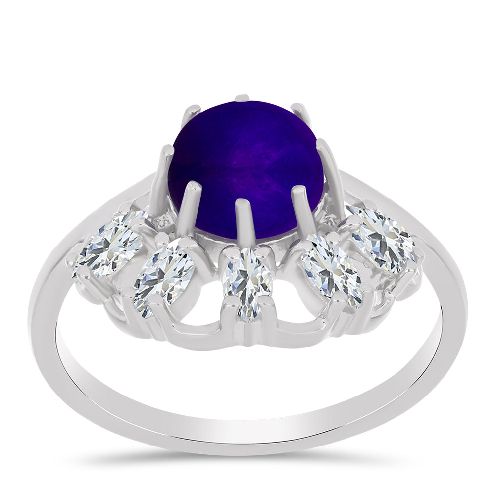 Silberring mit lila Jade und weißem Topas