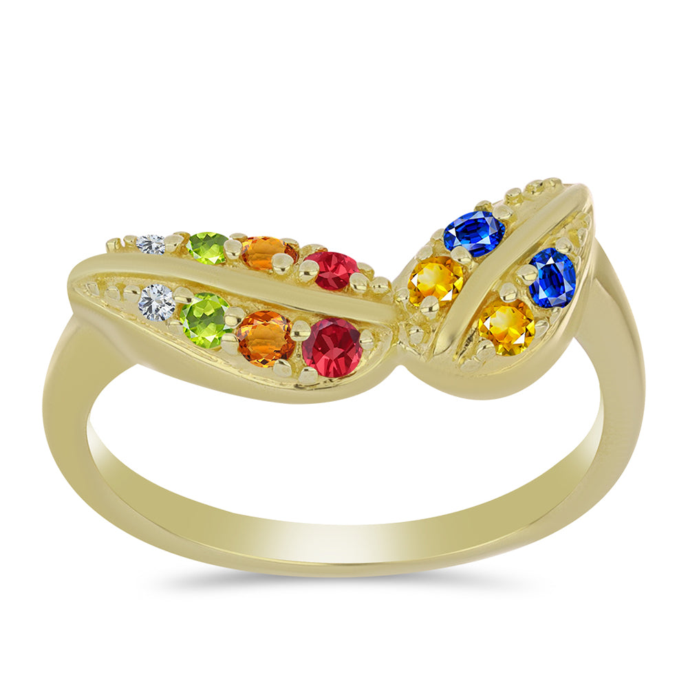 Goldplattierter Silberring mit regenbogenfarbenem Rosebery Saphir und weißem Topas