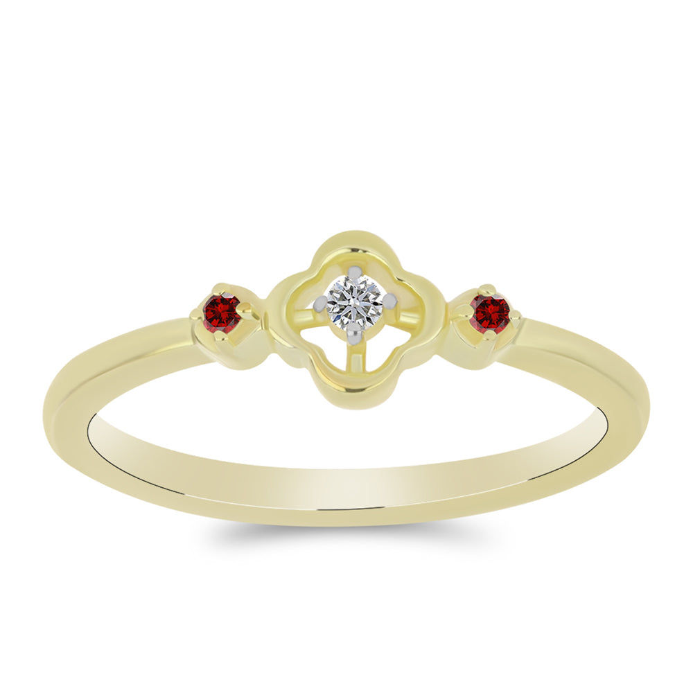 Goldplattierter Silberring mit rotem Diamant und weißem Diamant