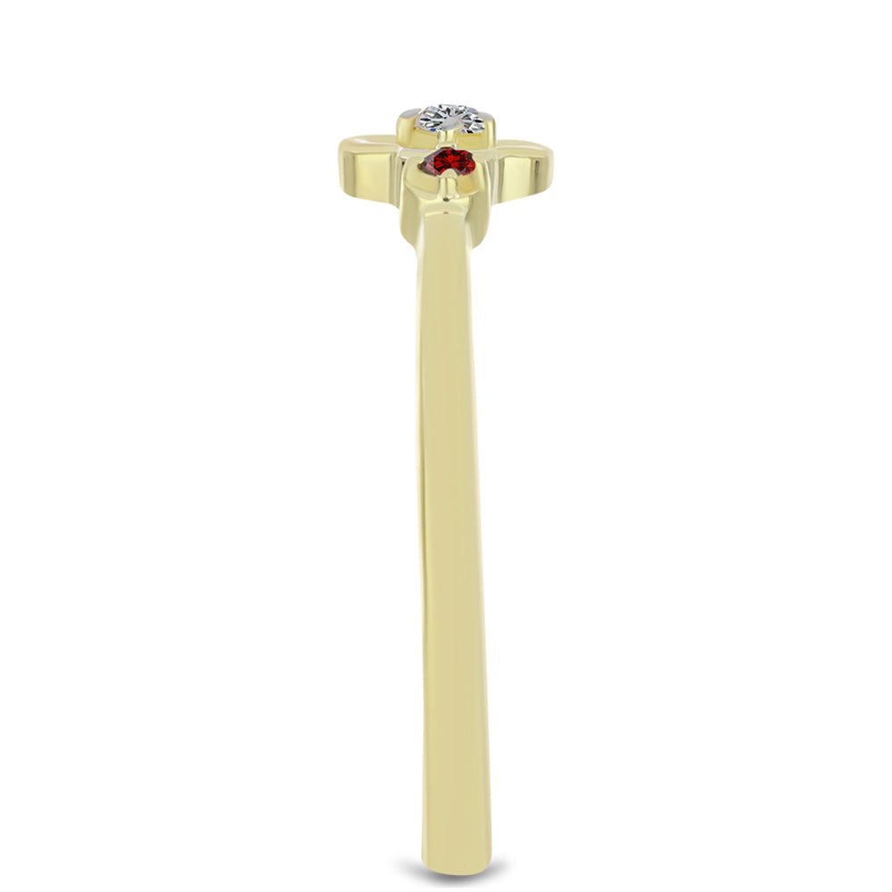 Goldplattierter Silberring mit rotem Diamant und weißem Diamant