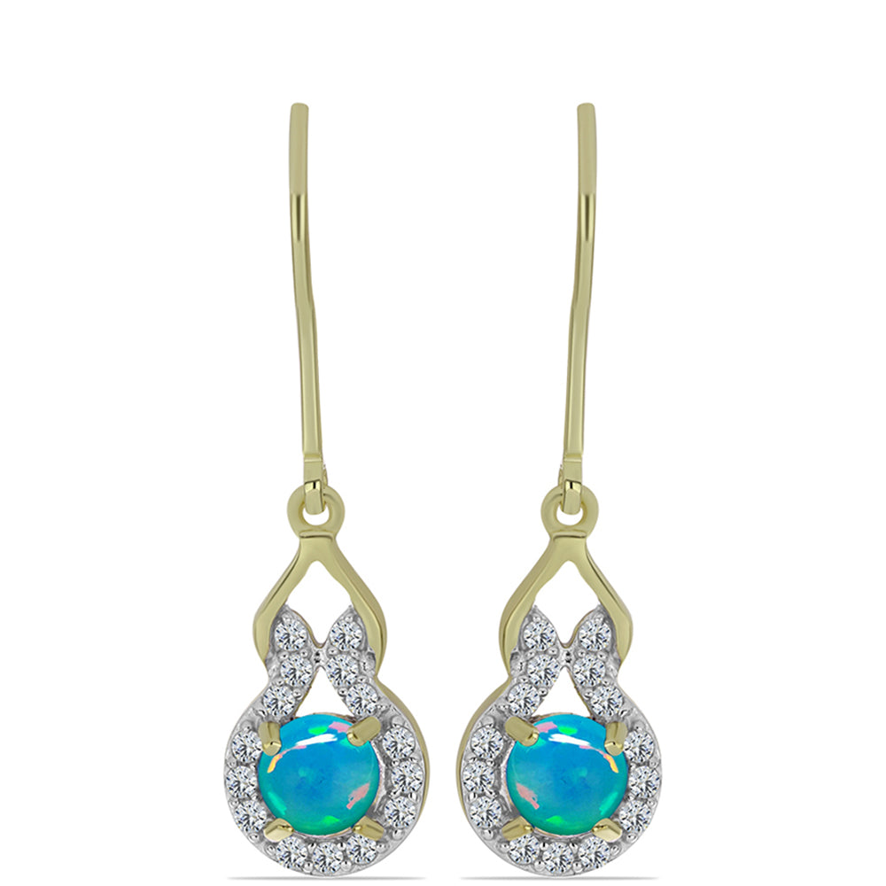 Goldplattierte Silberohrringe mit äthiopischem Paraiba-Blauopal und weißem Topas