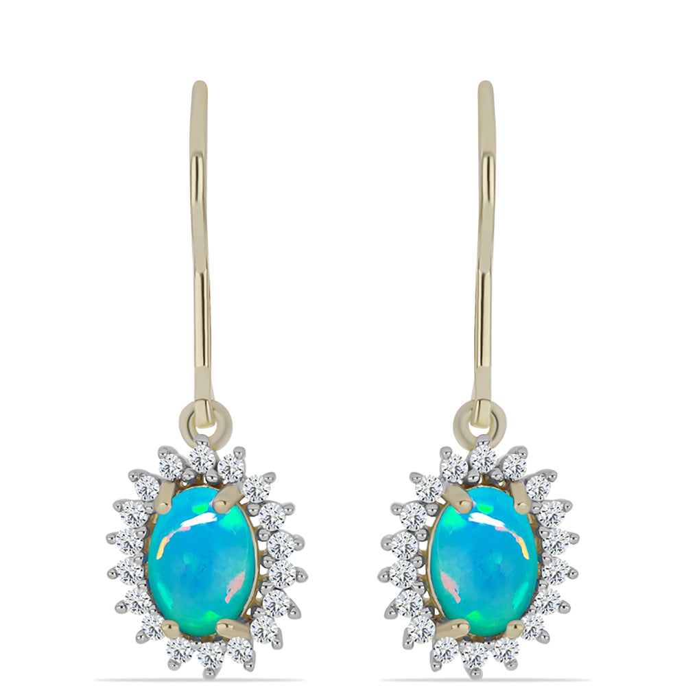 Goldplattierte Silberohrringe mit äthiopischem Paraiba-Blauopal und weißem Topas