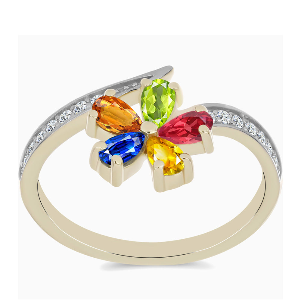 Goldplattierter Silberring mit regenbogenfarbenem Rosebery Saphir und weißem Topas