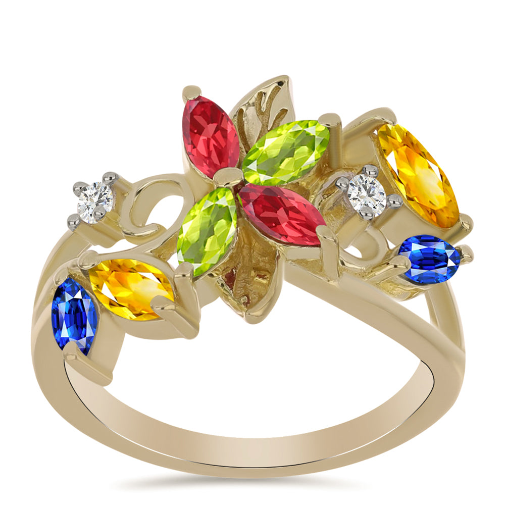 Goldplattierter Silberring mit regenbogenfarbenem Rosebery Saphir und weißem Topas