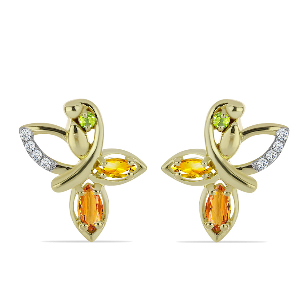 Goldplattierte Silberohrringe mit regenbogenfarbenem Rosebery Saphir und weißem Topas
