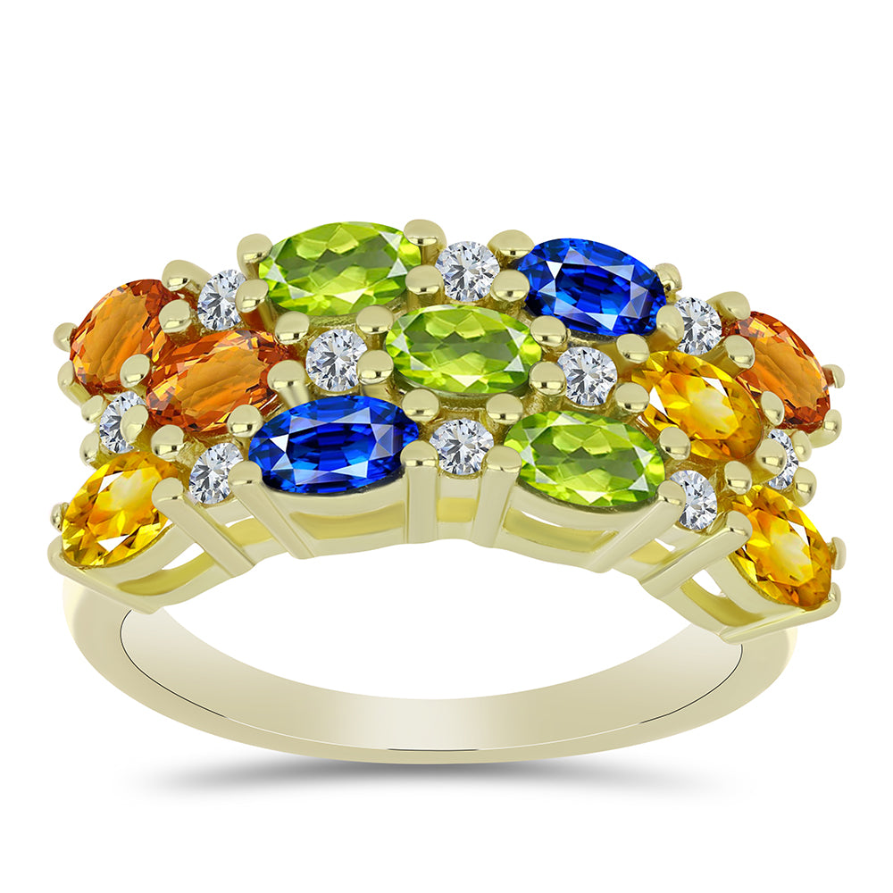 Goldplattierter Silberring mit regenbogenfarbenem Rosebery Saphir und weißem Topas