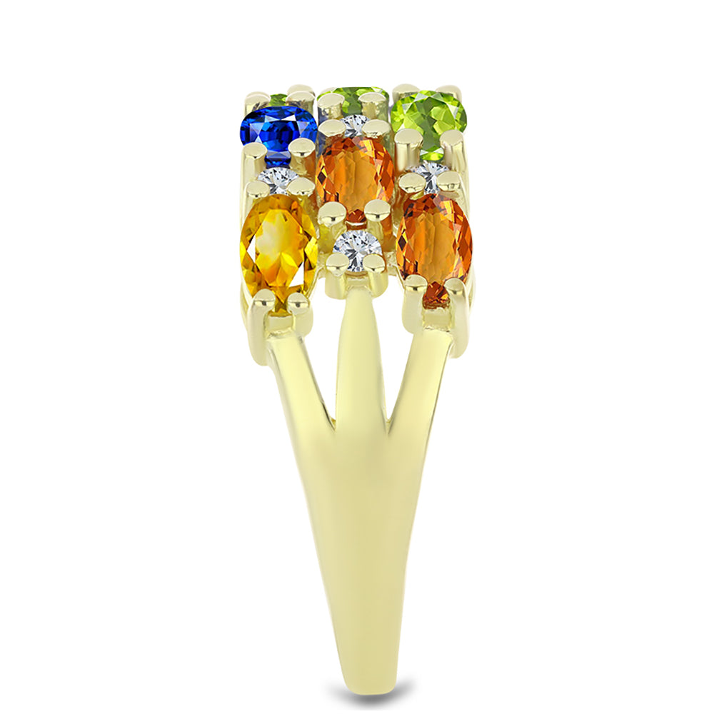Goldplattierter Silberring mit regenbogenfarbenem Rosebery Saphir und weißem Topas