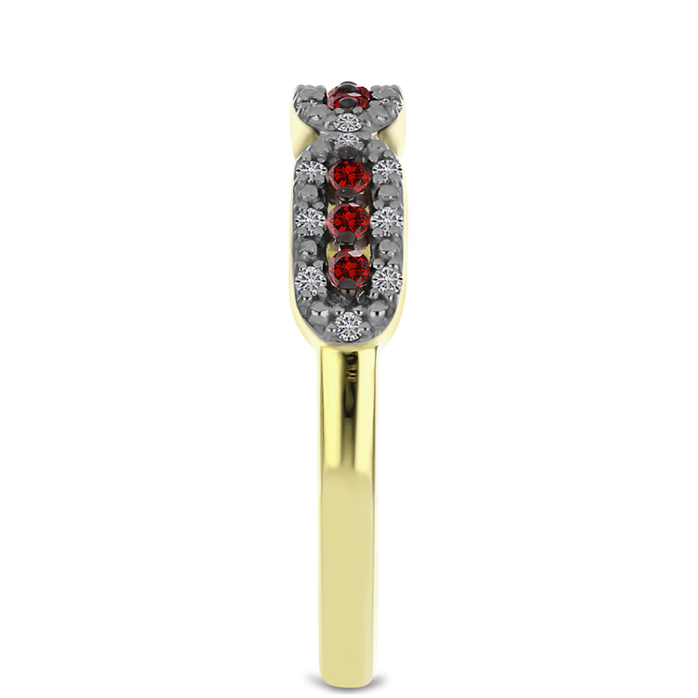 Goldplattierter Silberring mit rotem Diamant und weißem Diamant