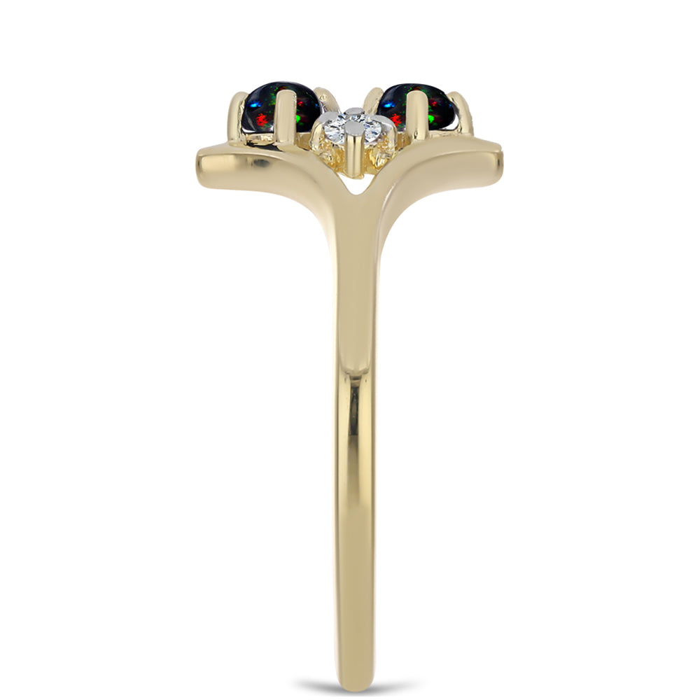 Goldplattierter Silberring mit mitternachtsschwarzem äthiopischen Opal aus Lega Dembi und weißem Topas