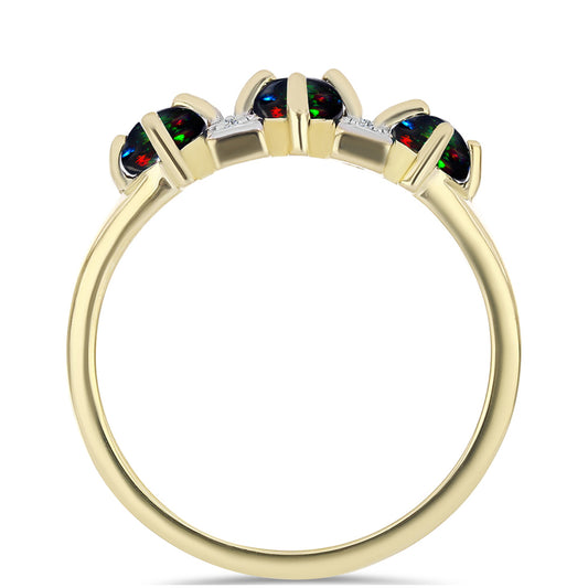 Goldplattierter Silberring mit mitternachtsschwarzem äthiopischen Opal aus Lega Dembi und weißem Topas