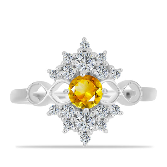 Silberring mit Zitrin aus dem Ural und weißem Topas