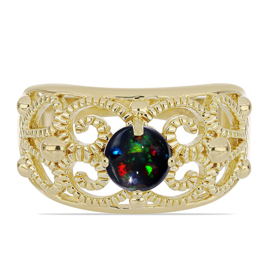 Goldplattierter Silberring mit mitternachtsschwarzem äthiopischen Opal aus Lega Dembi