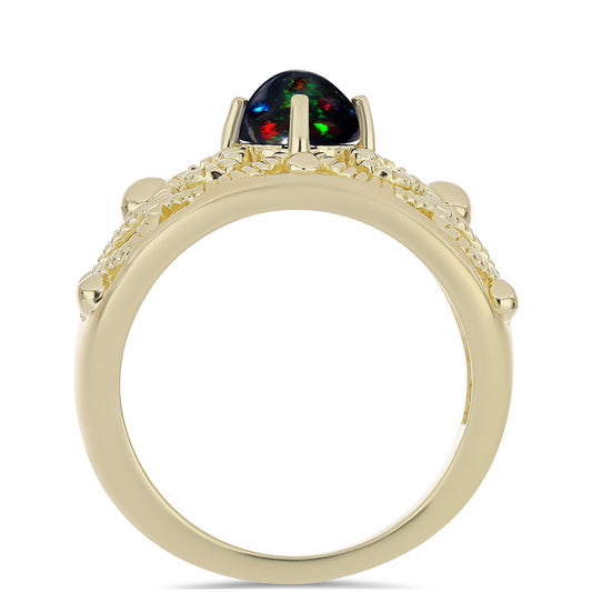 Goldplattierter Silberring mit mitternachtsschwarzem äthiopischen Opal aus Lega Dembi