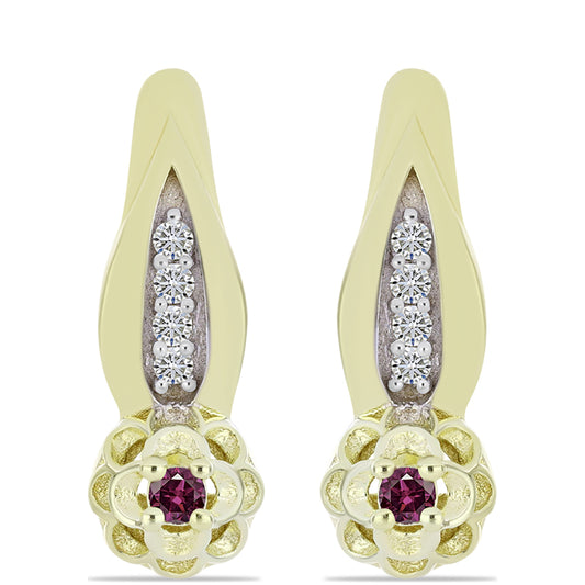 Goldplattierte Silberohrringe mit lila Diamant und weißem Diamant