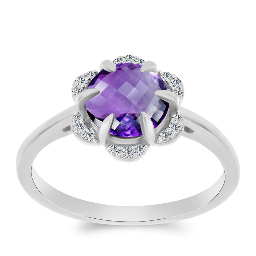 Silberring mit marokkanischem Amethyst und weißem Topas