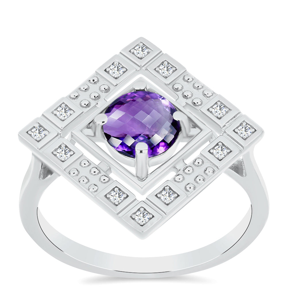 Silberring mit marokkanischem Amethyst und weißem Topas