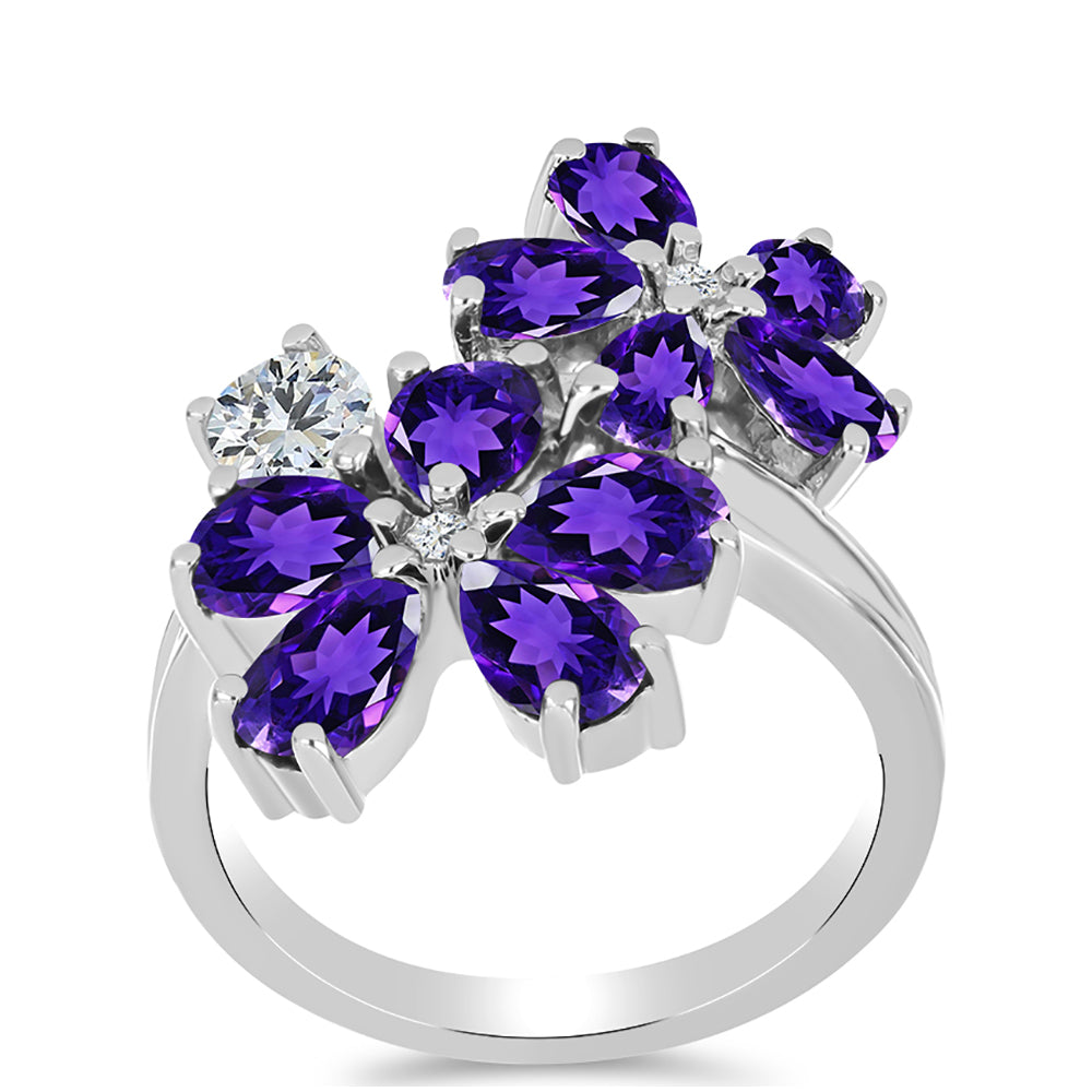 Silberring mit marokkanischem Amethyst und weißem Topas