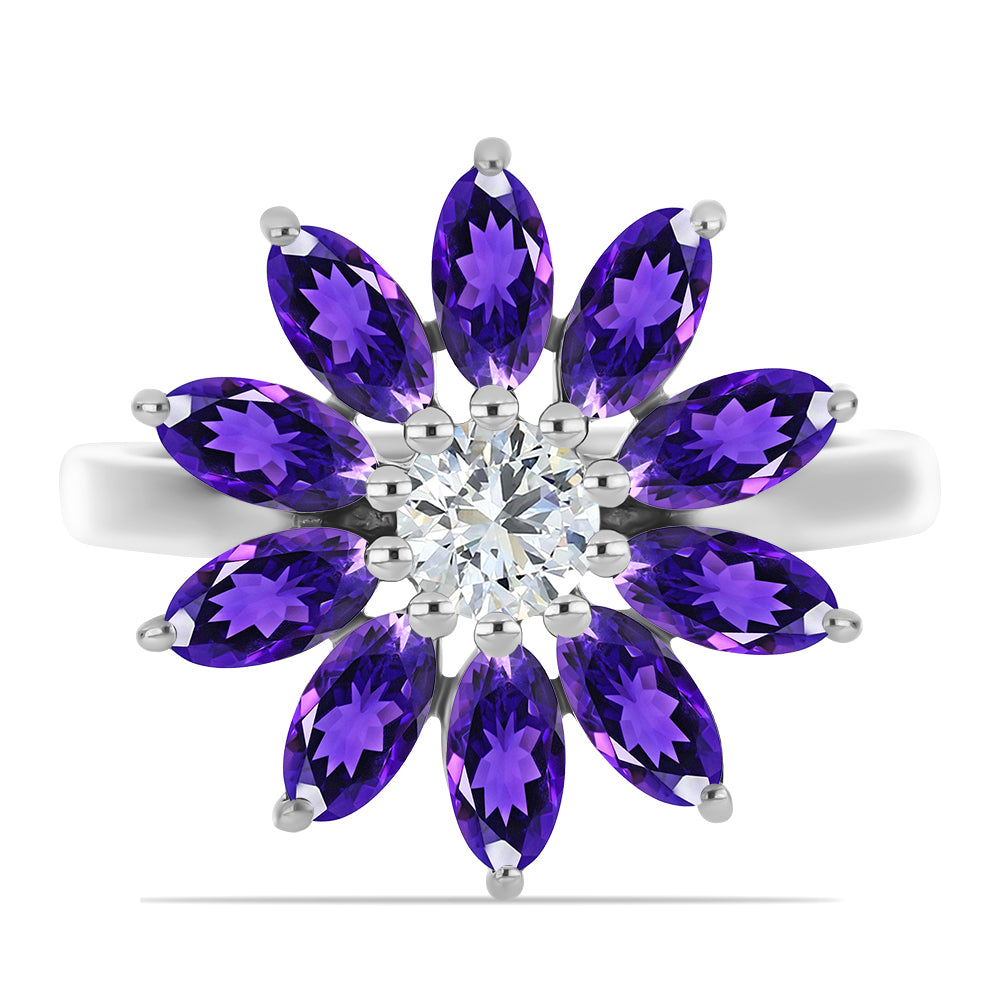 Silberring mit marokkanischem Amethyst und weißem Topas