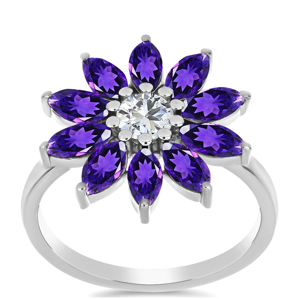 Silberring mit marokkanischem Amethyst und weißem Topas