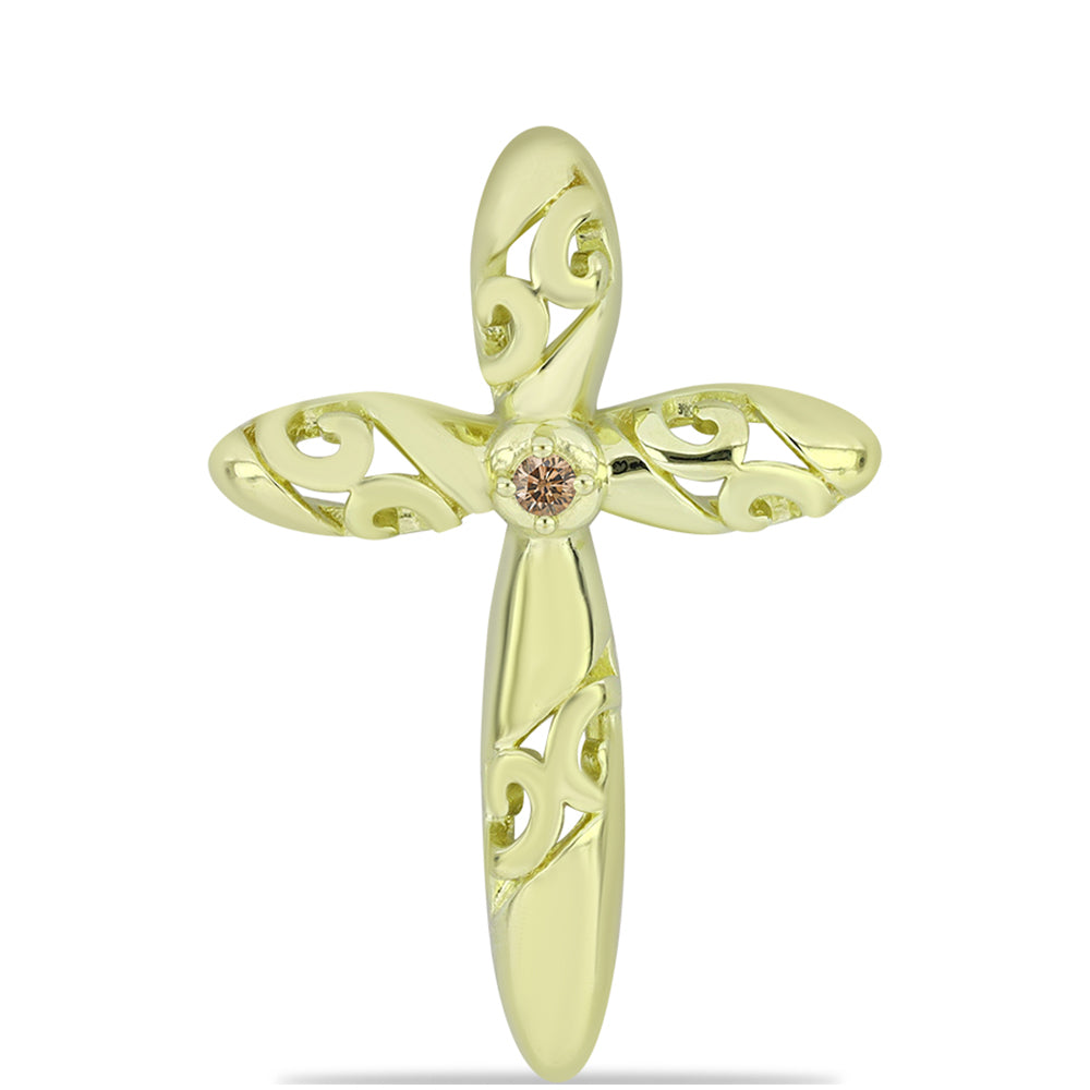 Goldplattierter Silberanhänger mit Champagner-Diamant