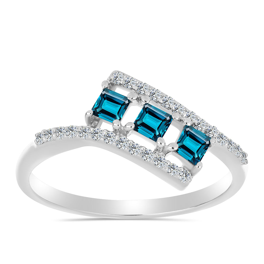 Silberring mit londonblauem Topas und weißem Topas