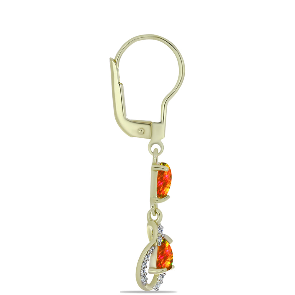 Goldplattierte Silberohrringe mit amerikanischem Feueropal und weißem Topas