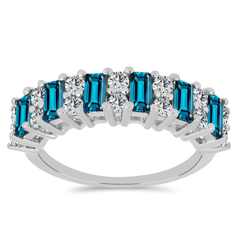 Silberring mit londonblauem Topas und weißem Topas