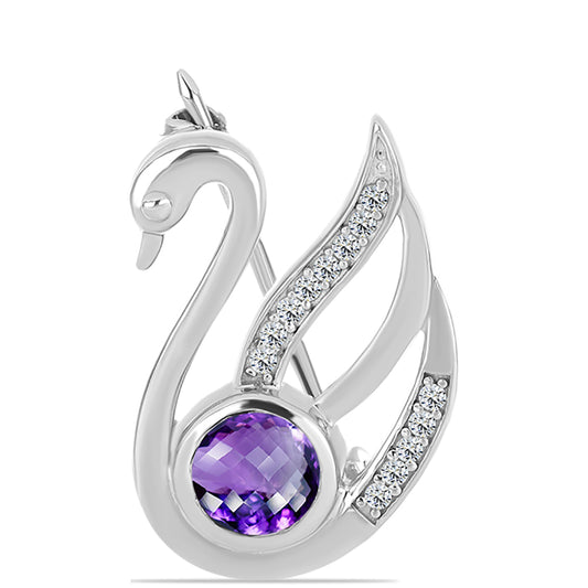 Silberbrosche mit marokkanischem Amethyst und weißem Topas