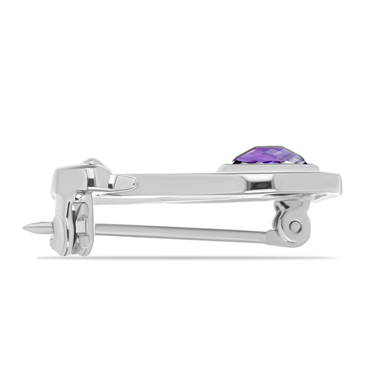 Silberbrosche mit marokkanischem Amethyst und weißem Topas