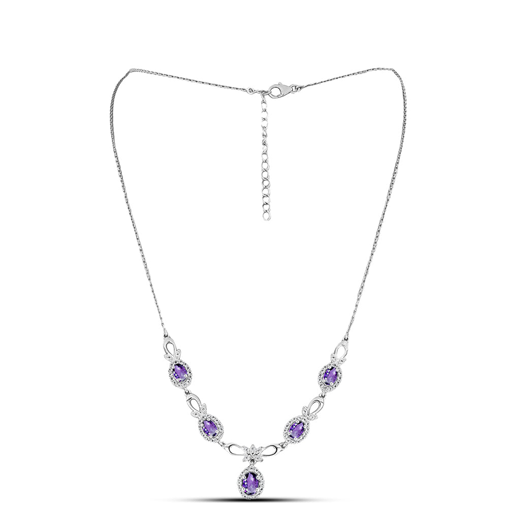 Silberhalskette mit marokkanischem Amethyst und weißem Topas