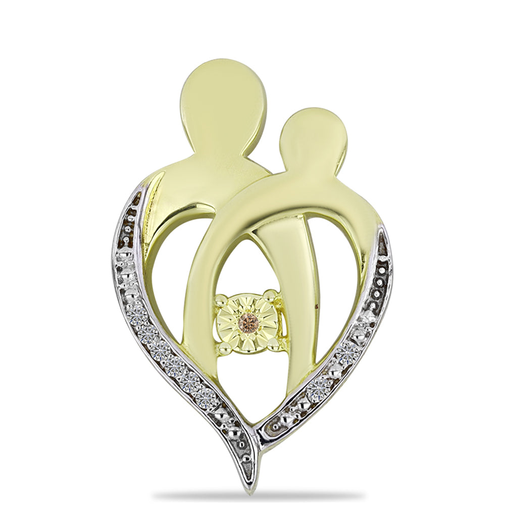 Goldplattierter Silberanhänger mit Champagner-Diamant und weißem Diamant