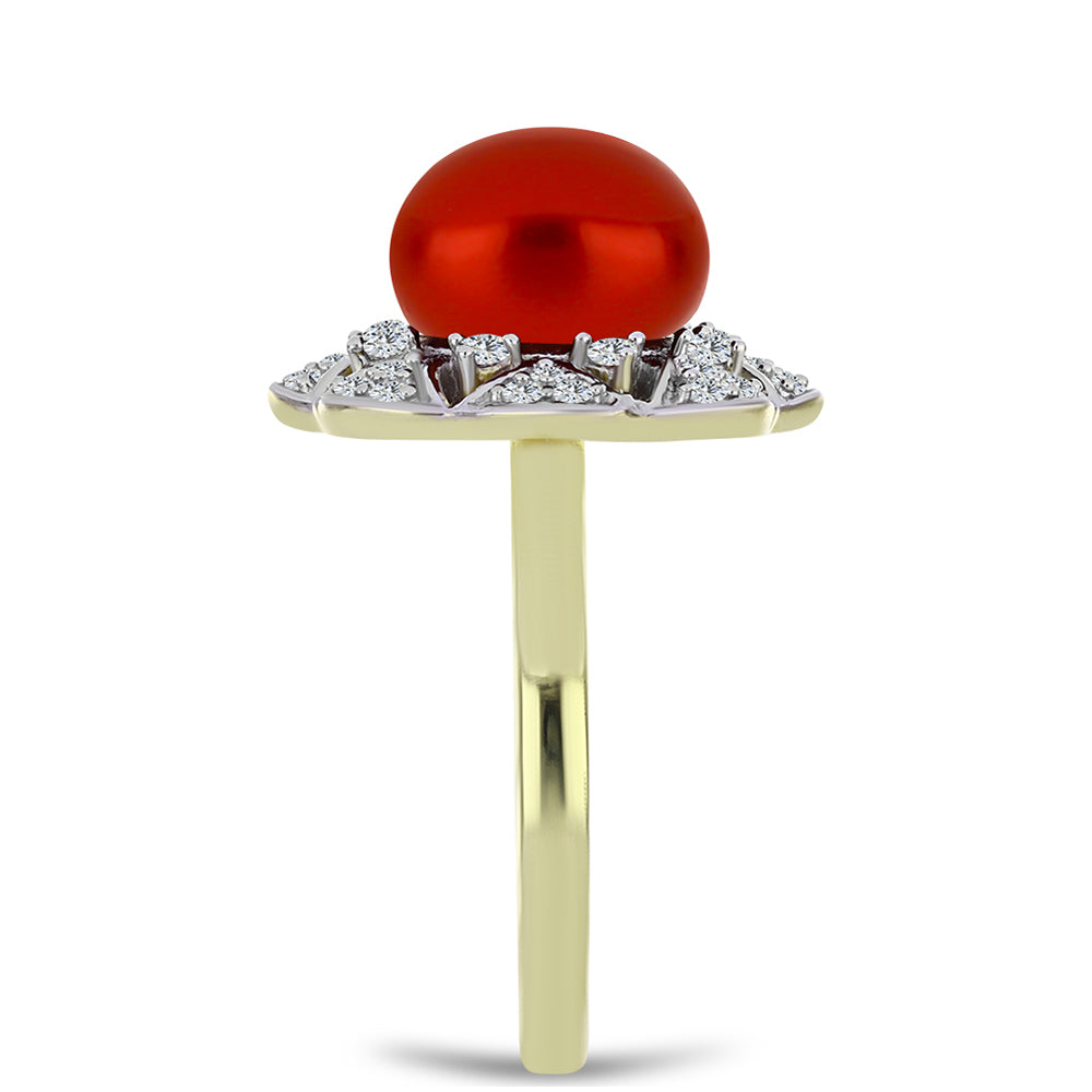 Goldplattierter Silberring mit roter Süßwasserperle und weißem Topas