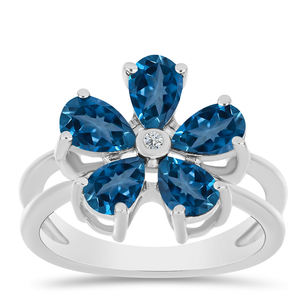 Silberring mit londonblauem Topas und weißem Topas