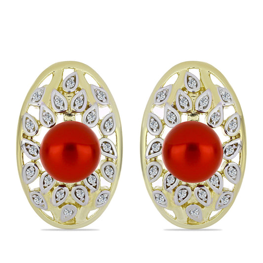 Goldplattierte Silberohrringe mit roter Süßwasserperle und weißem Topas