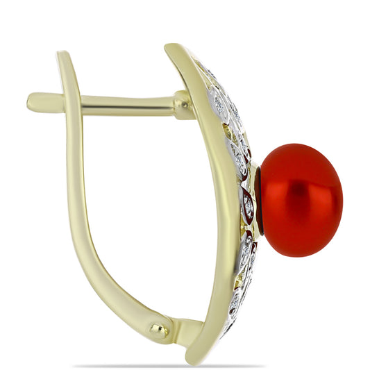 Goldplattierte Silberohrringe mit roter Süßwasserperle und weißem Topas