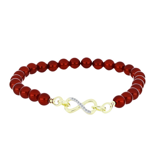 Goldplattiertes Silberarmband mit roter Süßwasserperle und weißem Topas