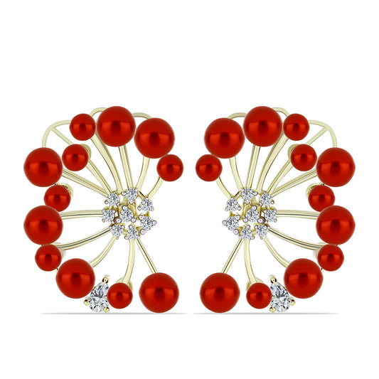 Goldplattierte Silberohrringe mit roter Süßwasserperle und weißem Topas