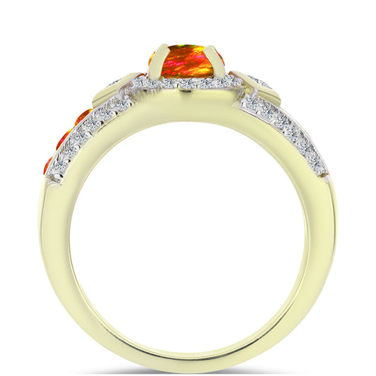 Goldplattierter Silberring mit amerikanischem Feueropal und weißem Topas