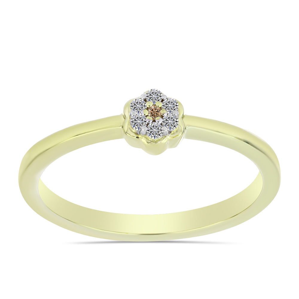 Goldplattierter Silberring mit Champagner-Diamant und weißem Diamant