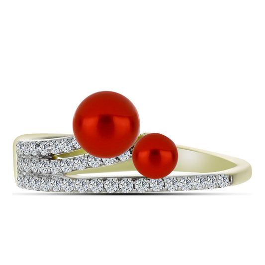 Goldplattierter Silberring mit roter Süßwasserperle und weißem Topas