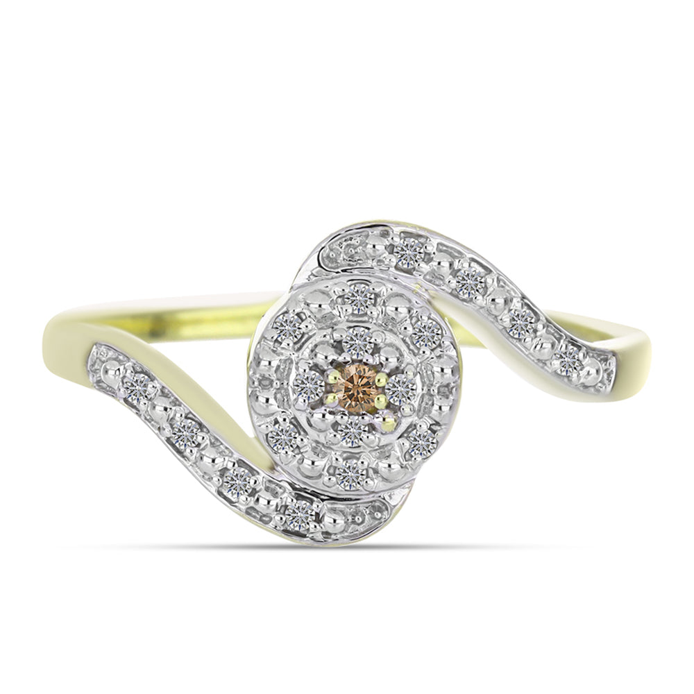 Goldplattierter Silberring mit Champagner-Diamant und weißem Diamant
