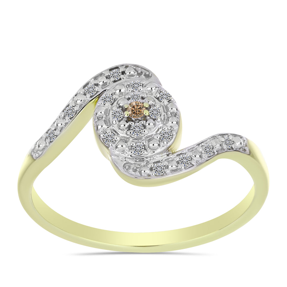 Goldplattierter Silberring mit Champagner-Diamant und weißem Diamant