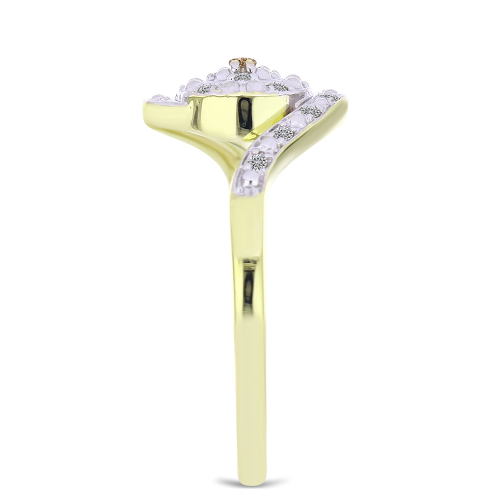 Goldplattierter Silberring mit Champagner-Diamant und weißem Diamant