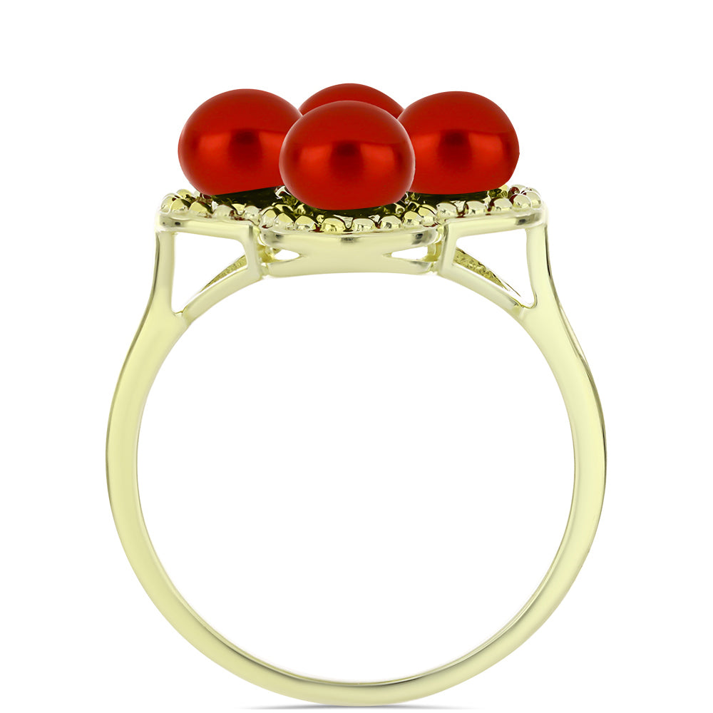 Goldplattierter Silberring mit roter Süßwasserperle