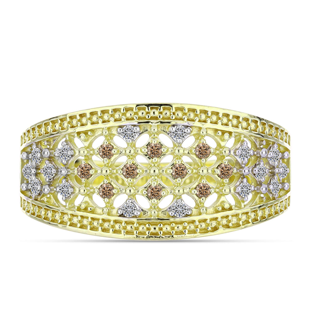 Goldplattierter Silberring mit Champagner-Diamant und weißem Diamant